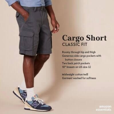 Herren Cargo-Shorts von Amazon Essentials: Weich, leicht, mit geräumigen Taschen, ideal für Alltag und Freizeit.