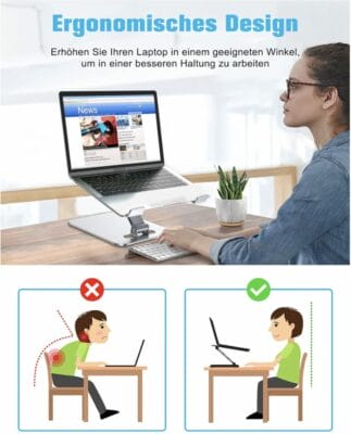 Ergonomischer Babacom Laptop Stand: Kühlung, rutschfest, tragbar, ideal für Büros und Zuhause, bis 4 kg.