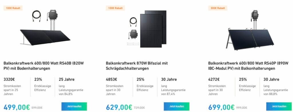 Eine Auswahl von Balkonkraftwerken von 600-870 Watt von Anker SOLIX 