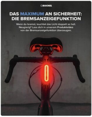 Büchel Fahrrad Rücklicht LED: StVZO zugelassen, aufladbar, Bremsanzeigefunktion, Akkukontrollleuchte, Micro Lens COB-Technologie.