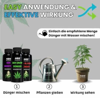 420Flow Cannabis Dünger-Set: Fördert Wachstum, prächtige Blüten und intensiven Geschmack. Einfach zu verwenden.