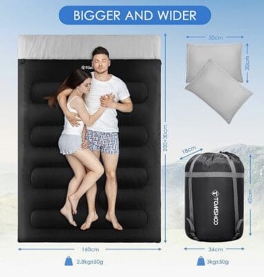 Doppelschlafsack mit Kissen und Tragetasche 
