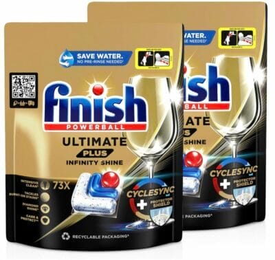 Finish Ultimate Plus Spülmaschinentabs: Effektive Reinigung, Glanzschutz und Umweltschutz in einem praktischen Pack.

