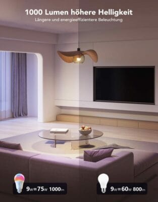 Farbwechselnde Govee Glühbirnen: Dimmbar, Zeitschaltuhr, Musikmodus, Gruppensteuerung, Wi-Fi und Bluetooth, für perfekte Beleuchtung.