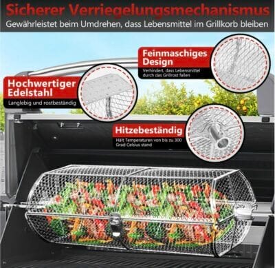 Ikodm Edelstahl Grillkorb: Perfekt für Gemüse, Pommes, Fisch und Fleisch. Gleichmäßiges Grillen garantiert!