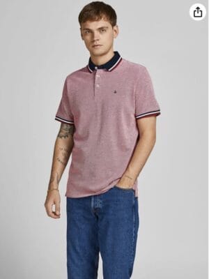 Poloshirts im Doppelpack: JACK & JONES, 100% Baumwolle, Farben Rio Red und Denim Blue, klassisch und bequem.