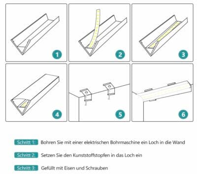LED Profil in V-Form mit einfachen Montage-Schritten 
