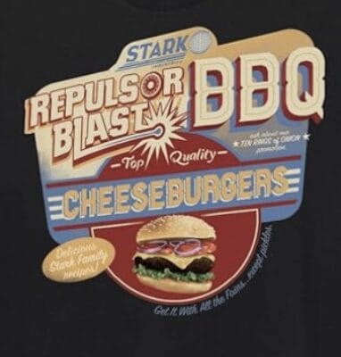 Cooles Marvel T-Shirt: Repulsor Blast BBQ Design, 100% offiziell, maschinenwaschbar, Größe M, Schwarz.