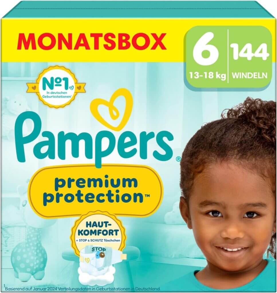 Pampers premium protection Größe 6 (13-18 kg) Premium Protection, 144 Windeln – 27% Rabatt