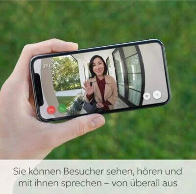 Ring Videotürklingel: HD-Video, Bewegungserfassung, Nachtsicht, kabellose Installation, Akku, App-Steuerung, einfache Montage.