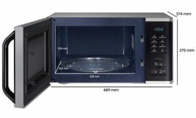 Schnelles Auftauen und einfaches Reinigen: Samsung Mikrowelle, 23L Garraum, 800W, kratzfest, Automatikprogramme.