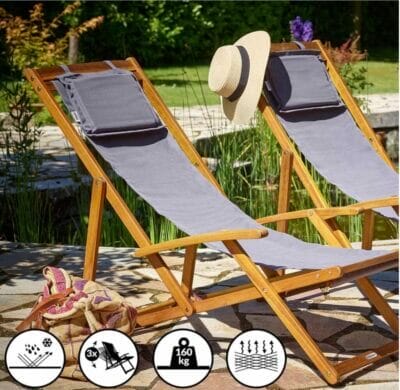 Komfortable Casaria® Sonnenliege: Akazienholz, 3 Positionen, atmungsaktiv, inkl. Kopfkissen, leicht zu verstauen.