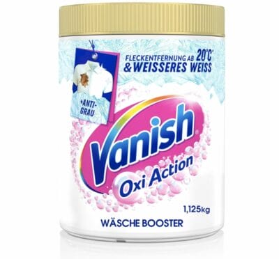 Vanish Oxi Action Pulver: Strahlend weiße Wäsche, entfernt Flecken ab 20°C, bekämpft Gerüche, nachhaltig.