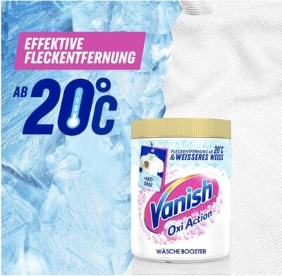 Lang anhaltend weiß mit Vanish Oxi Action: Fleckenentferner, Wäsche-Booster, ohne Chlor, umweltfreundlich.