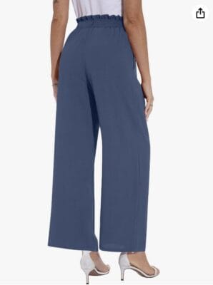 Elegante Damen Stoffhose mit weitem Bein, hoher Taille und Krawattenknoten – stilvoll und bequem.
