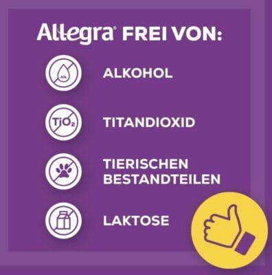 Allegra ist Frei von: Alkohol, Titandioxid, Tierischen Bestandteilen, Laktose