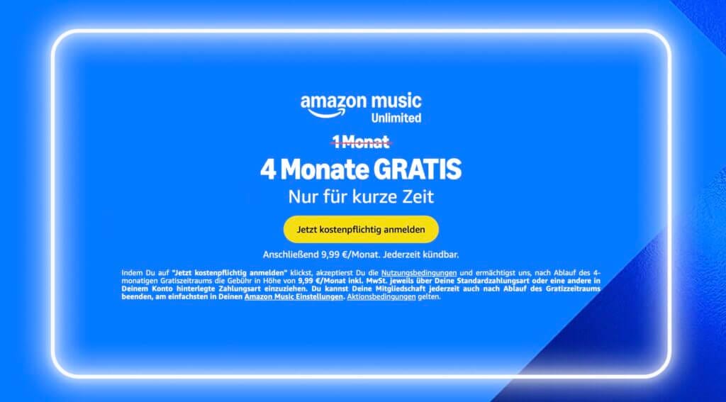 amazon music Unlimited 4 Monate kostenlos für Neukunden