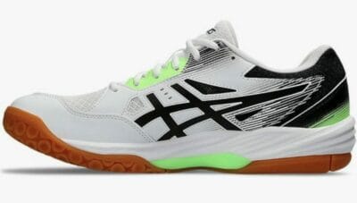 ASICS Gel-TASK 3 Indoor-Sportschuh in weiß mit schwarzen und grünen Akzenten