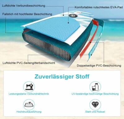 Aufblasbares Stand Up Paddling Board aus hochwertigen Materialien für die ideale Langlebigkeit 