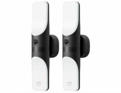 Eufy Wall Light Cam: 2K Kamera mit 1200 Lumen Licht, AI-Erkennung, farbige Nachtsicht, IP65 wasserdicht.