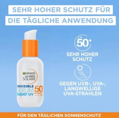 Garnier Ambre UV Serum 50+ - 48% Rabatt 5 Garnier UV-Serum mit Ceramiden: Schützt, stärkt Hautbarriere, geeignet als Primer. Keine weißen Flecken.
