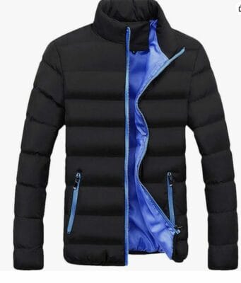 Herren Winterjacke Steppjacke Kragen schwarz blaues Innenfutter