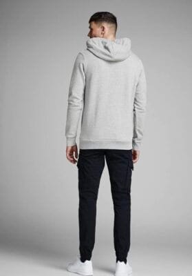 Bequemer JACK & JONES Kapuzenpullover: Baumwollmischung, White Melange, reguläre Passform, Kapuze mit Kordelzug.