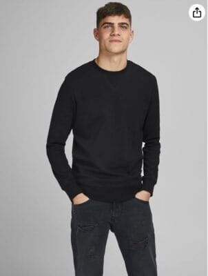 Klassisches JACK & JONES Sweatshirt: Schwarz, Rundhals, 85% Baumwolle, warm und komfortabel, ideal für Alltag.