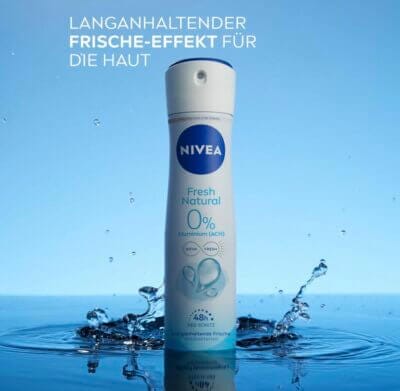 Erlebe natürliche Frische mit NIVEA Deo Spray: 48 Stunden Schutz, ohne Aluminium, dermatologisch bestätigt.