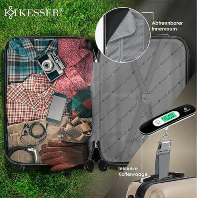 Reisekoffer Set, Hartschalenreisekoffer, Innenansicht zum Packen mit dazugehöriger digitaler Kofferwaage 