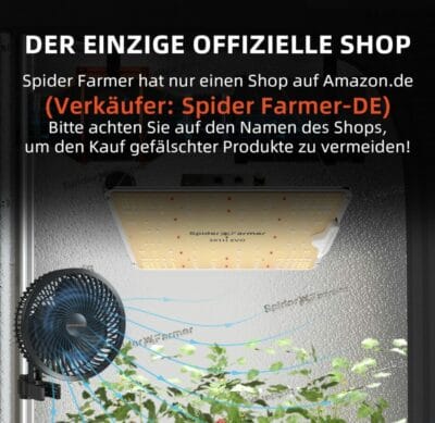 Effizientes Growzelt-Set mit dimmbarer Spider Farmer LED, Samsung Dioden und robustem Belüftungssystem.