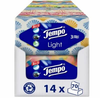 Tempo Light Box Taschentücher mit 14 Boxen mit je 70 Blatt
