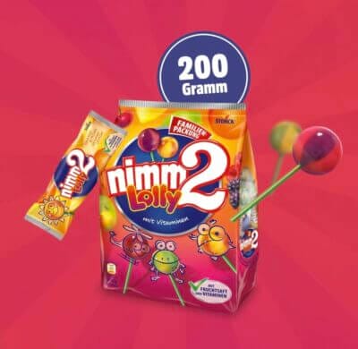 Genieße nimm2 Lollys: Vitaminreiche, fruchtige Lollipops in Orange-Zitrone, Apfel-Limette, und weiteren Geschmacksrichtungen.