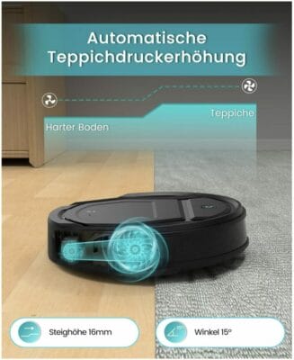 Saugroboter mit automatischer Teppichdruckerhöhung