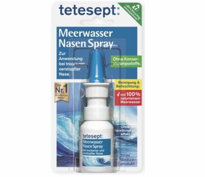 Tetesept Nasenspray: Sanfte Reinigung und Befeuchtung, perfekt bei trockener Luft und Pollenbelastung.