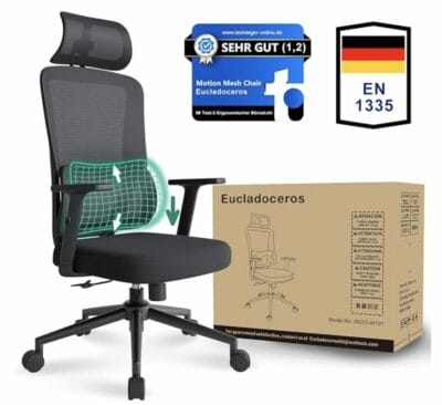 Eucladoceros 3w Ergonomischer Bürostuhl mit automatischer Lordosenstütze und Verstellbarer Kopfstütze