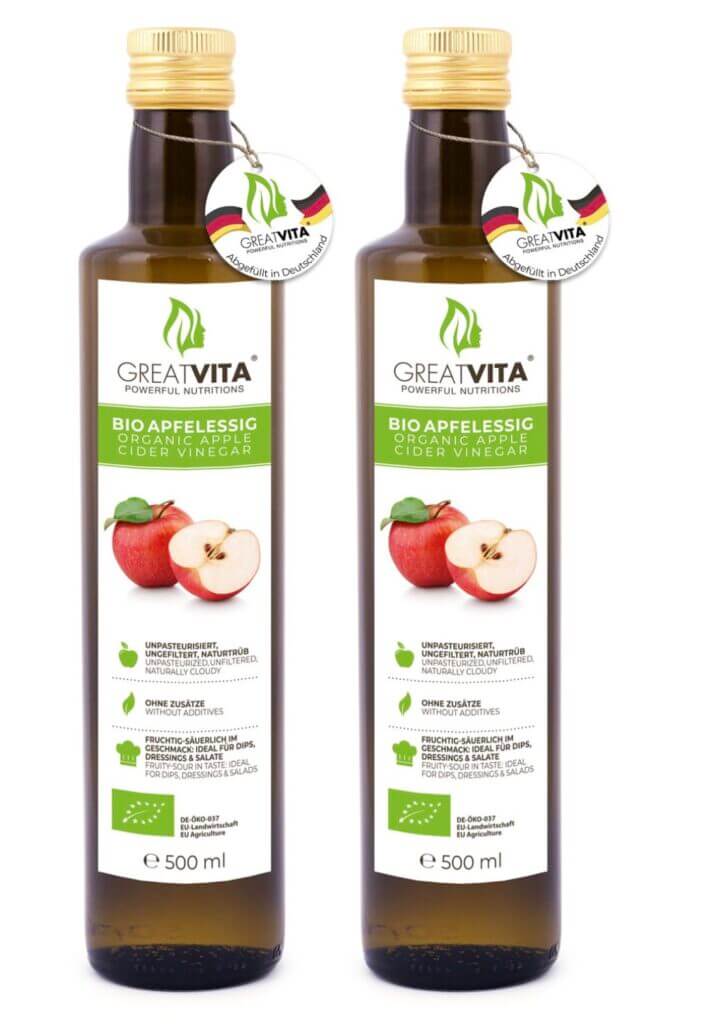 GreatVita Bio Apfelessig, naturtrüb & ungefiltert mit Essigmutter, (2 x 500 ml) – 23% Rabatt