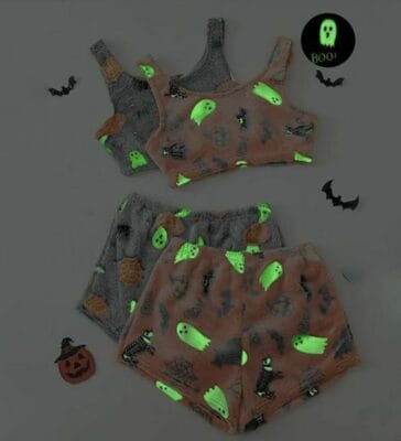 Pyjama Set für Damen Halloween im Dunkeln leuchtend