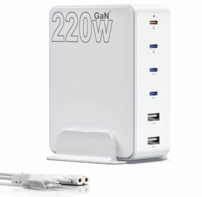 Layajia 220W GaN Ladegerät: 4 USB-C + 2 USB-A Ports, für schnelles und effizientes Laden.

