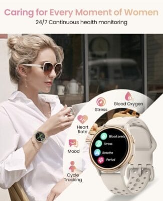 AIMIUVEI Smartwatch für Damen: Elegantes Design, 100+ Sportmodi, Menstruationszyklus-Tracker, IP68, personalisierbare Zifferblätter.