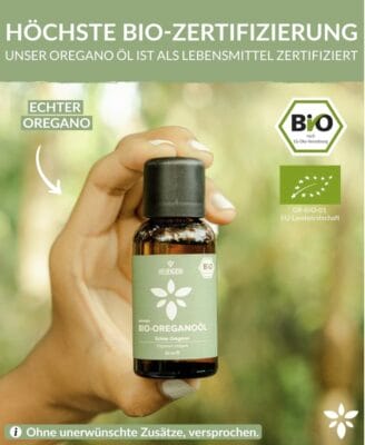 Heldengrün Oregano Öl mit Bio-Qualität, reich an Antioxidantien, perfekt für deine Gesundheit.