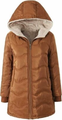 Braune Damen Winterjacke mit Kapuze und Taschen 