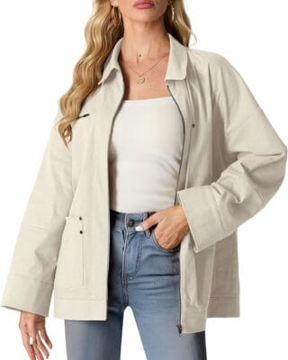 Hemdjacke für Damen mit Kragen und Taschen 