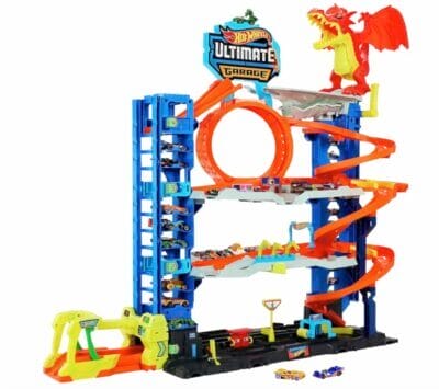 Ultimative Hot Wheels Garage: Stunt-Abenteuer, Drachenkampf, über 50 Parkplätze, ideal für Rennspaß.