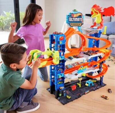 Hot Wheels Let's Race Garage – 3 ft hoch, mit Loopings, Fahrstuhl und 2 Autos.