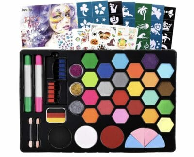 Janolia Kinderschminke Set Gesichtsfarben mit Palette und Schablonen