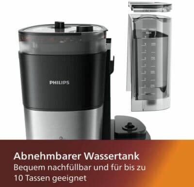 Perfekter Kaffee jeden Morgen: PHILIPS Kaffeemaschine mit Mahlwerk, zwei Bohnenfächer, optimale Wasser-Kaffee Dosierung.
