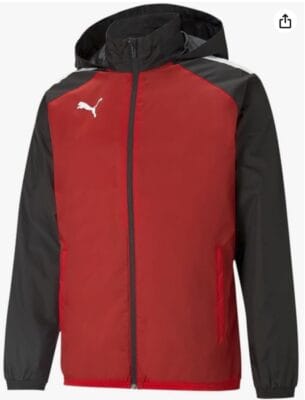PUMA TeamLIGA Allwetterjacke: atmungsaktiv, wasserabweisend und mit verstaubarer Kapuze. Ideal für Sport.