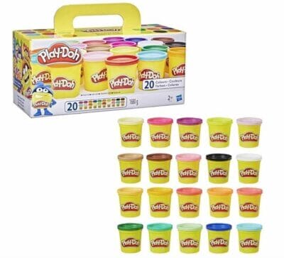 Bunter Play-Doh Spaß mit 20 Dosen – ideal zum Teilen und kreativen Spielen.