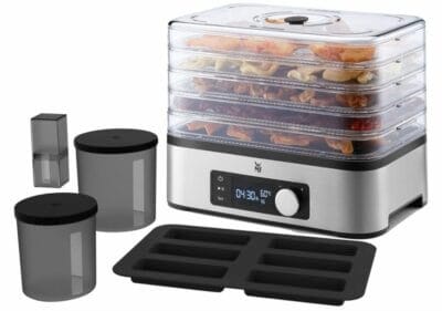WMF Küchenminis Dörrautomat: Edelstahl, 5 Einlegefächer, Timer, BPA-frei, perfekt für gesunde Snacks.